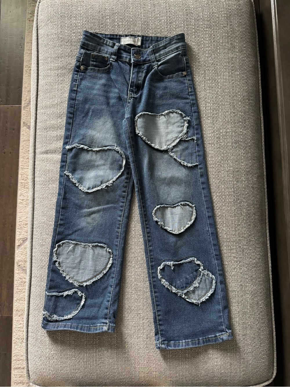 Kids Dark Blue Heart Patch Jeans